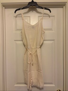 aerie Cream V-Neck Gauze Sleeveless Dress